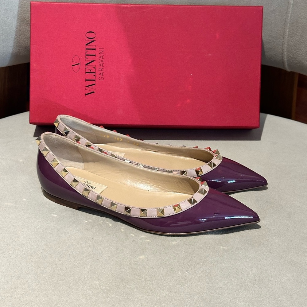 Valentino Eggplant color Rockstud Flats